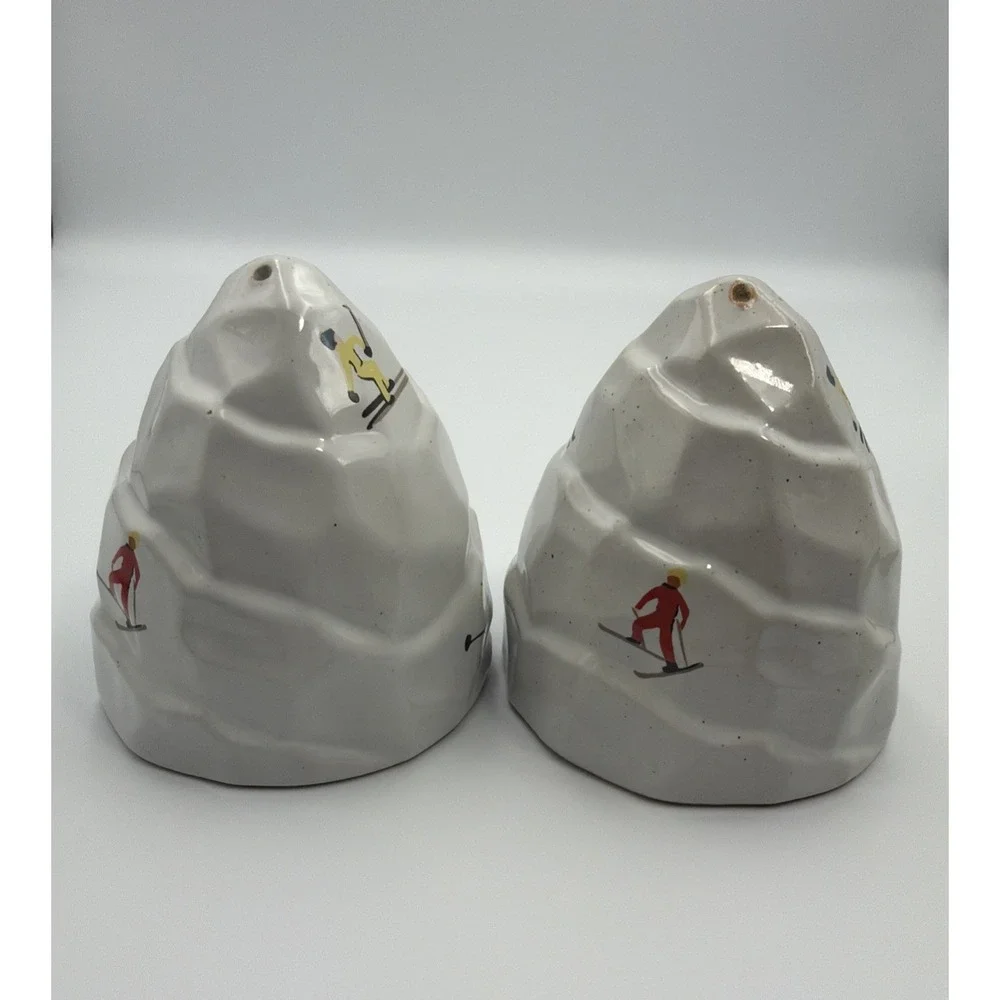 NIB West Elm Christmas St. Jude Holiday Skier Stoneware Salt And Pepper Shakers